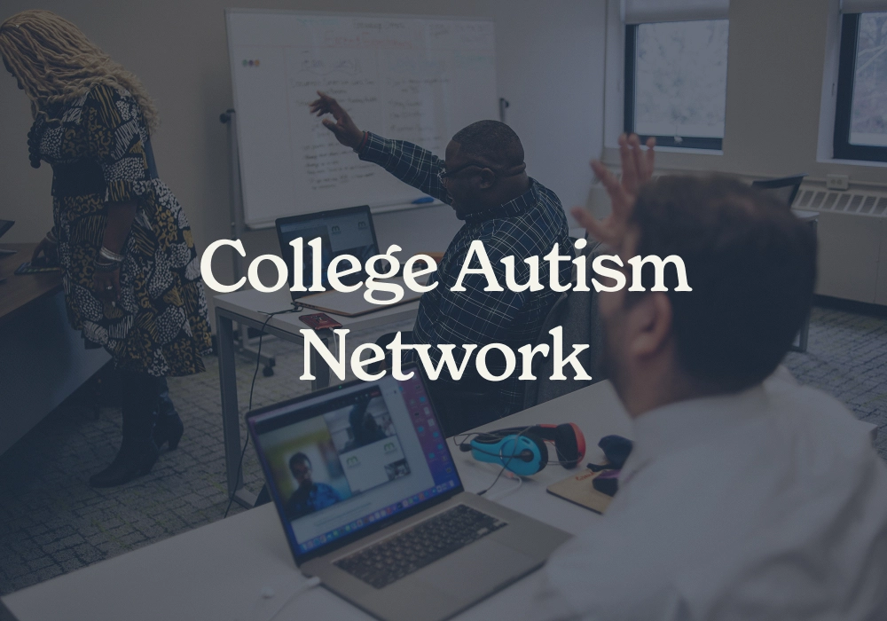 Students participating in a collaborative classroom discussion during a College Autism Network learning session